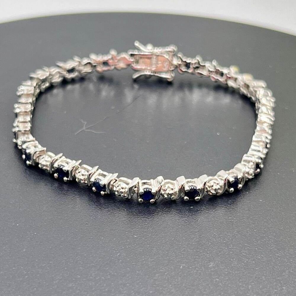 Ross Simon Sterling Silver Rhodium Plating Sapphire Diamond Chip Tennis Bracelet